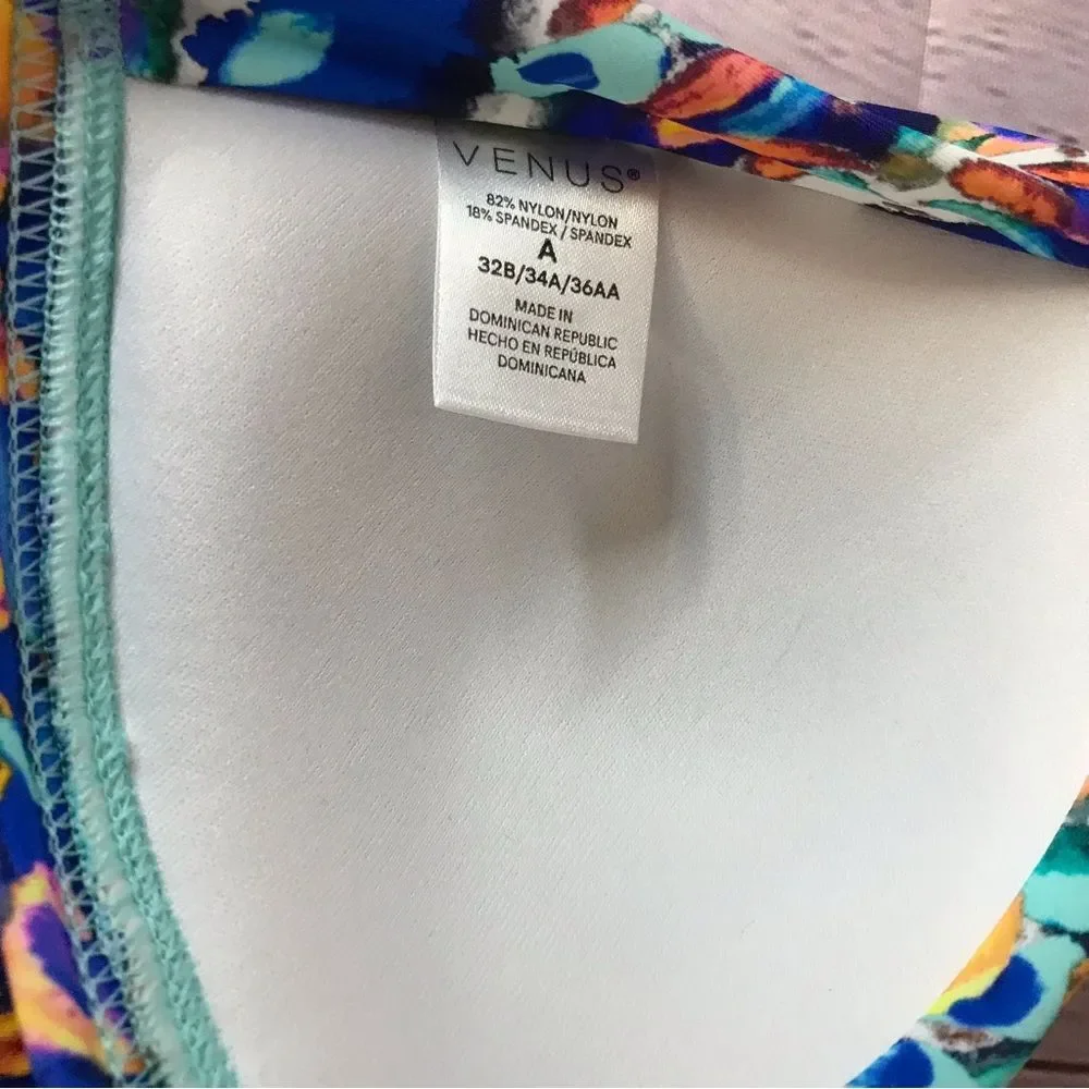 NWOT Turquoise Pink Venus Goddess Bikini Halter Top (32A) String Bottoms (12)